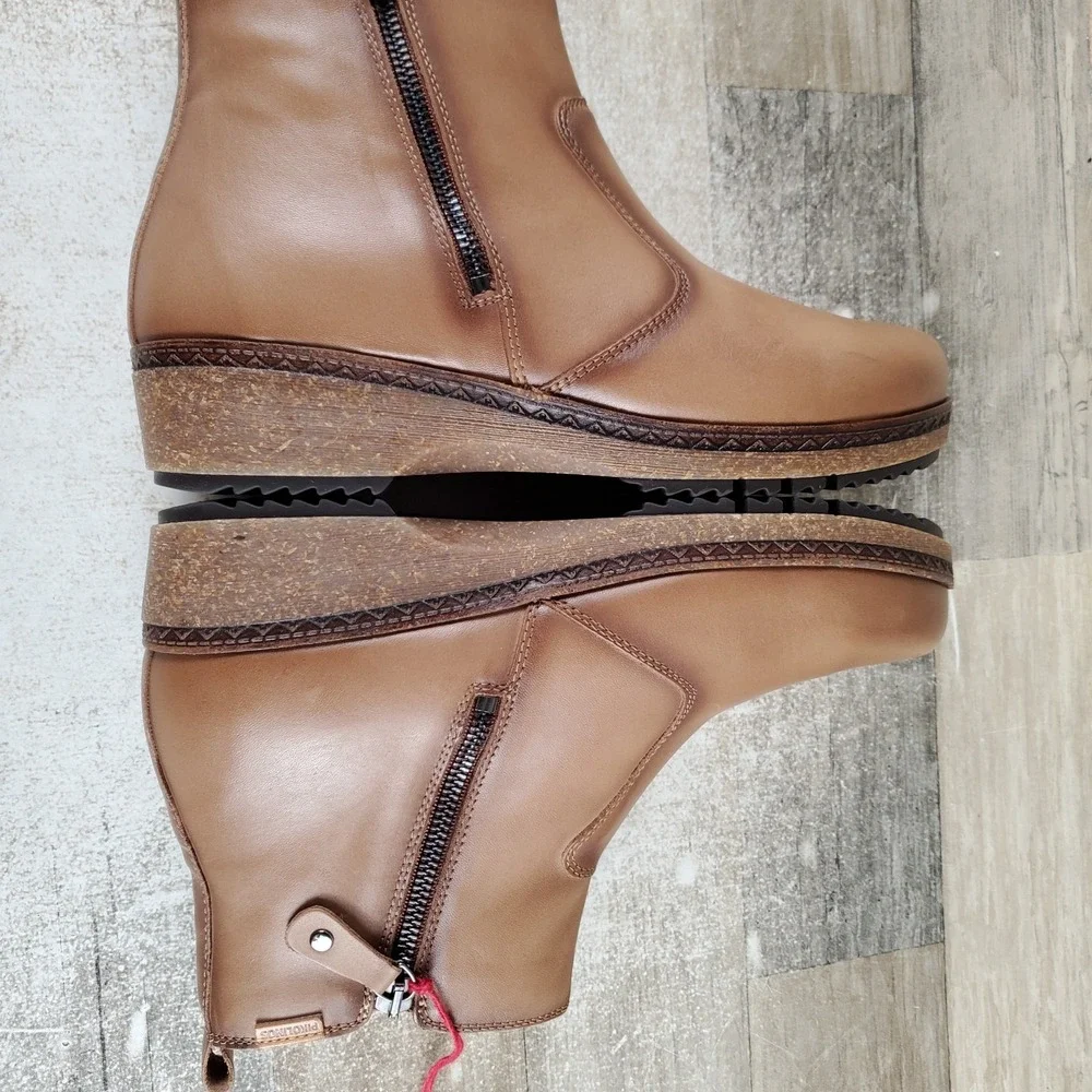 Pikolinos Granada Wow Womens Ankle Boots Sz 8.5 Castor Leather Side Zip Casual